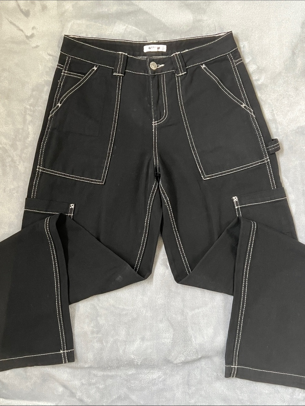 Garage Black Wide-Leg Carpenter Jeans with Contrast Stitch
